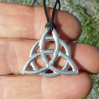 Trinity Knot Pendant Necklace, Handcast Pewter Pendant on Adjustable Waxed Cord