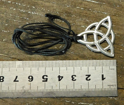 Trinity Knot Pendant Necklace, Handcast Pewter Pendant on Adjustable Waxed Cord