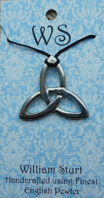 Triquetra (Trinity Knot) Pendant Necklace, Handcast Pewter Pendant on Adjustable Waxed Cord