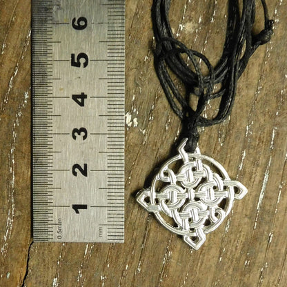 Celtic Knot Pendant Necklace (Square Knot Design), Handcast Pewter Pendant on Adjustable Waxed Cord