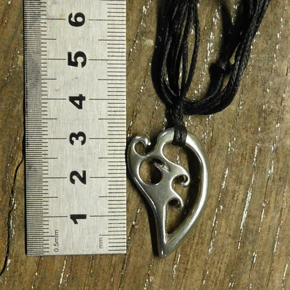 Koru Heart Pendant Necklace, Handcast Pewter on Adjustable Waxed Cord