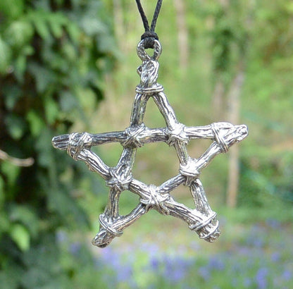 Pentagram Pendant Necklace, Handcast Pewter on Adjustable Waxed Cord