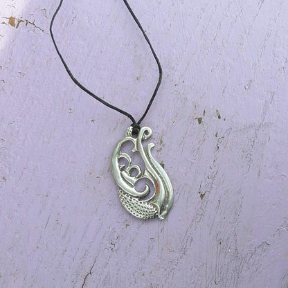 Engraved Manaia Pendant Necklace, Handcast Pewter Pendant on Adjustable Waxed Cord
