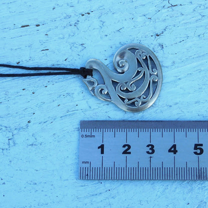 Manaia Fishhook Pendant Necklace, Handcast Pewter Pendant on Adjustable Waxed Cord