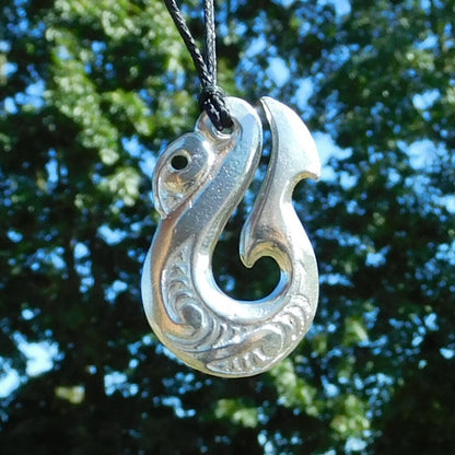 Traditional Manaia Pendant Necklace, Handcast Pewter Pendant on Adjustable Waxed Cord