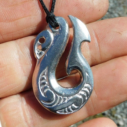 Traditional Manaia Pendant Necklace, Handcast Pewter Pendant on Adjustable Waxed Cord