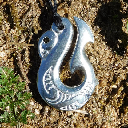 Traditional Manaia Pendant Necklace, Handcast Pewter Pendant on Adjustable Waxed Cord