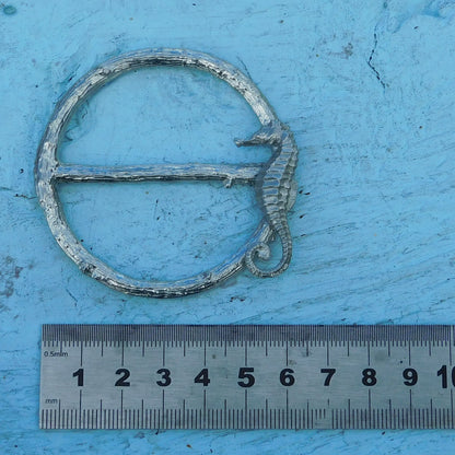Seahorse Scarf Ring, Pewter Seahorse on Twig Circle, Handcast, Polished Finish