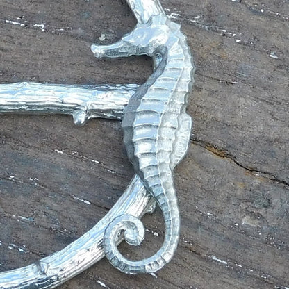 Seahorse Scarf Ring, Pewter Seahorse on Twig Circle, Handcast, Polished Finish