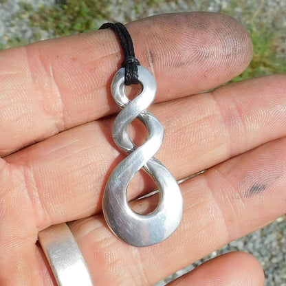 Triple Infinity Loop Pendant, Surf Pendant, Handmade in Fine Pewter by William Sturt, Strung on Adjustable Waxed Cord