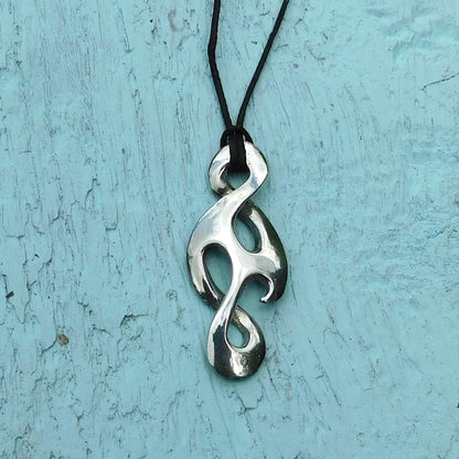 Infinity Loop Pendant Necklace (Reflected Design), Handcast Pewter Pendant on Adjustable Waxed Cord