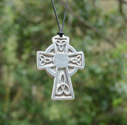 Celtic Cross Brooch (Trinity Knot, Small), Handcast Pewter, Polished Finish