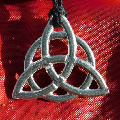 Trinity Knot Pendant Necklace, Handcast Pewter Pendant on Adjustable Waxed Cord