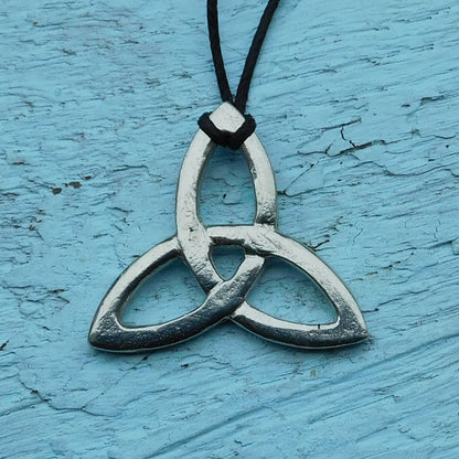 Triquetra (Trinity Knot) Pendant Necklace, Handcast Pewter Pendant on Adjustable Waxed Cord