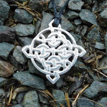 Celtic Knot Pendant Necklace (Square Knot Design), Handcast Pewter Pendant on Adjustable Waxed Cord
