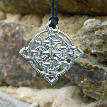 Celtic Knot Pendant Necklace (Square Knot Design), Handcast Pewter Pendant on Adjustable Waxed Cord