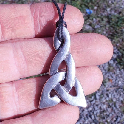 Triquetra Pendant Necklace (Triangular Design), Handcast Pewter Pendant on Adjustable Waxed Cord