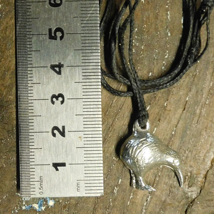 Kiwi Bird Pendant Necklace, Handcast Pewter on Adjustable Waxed Cord