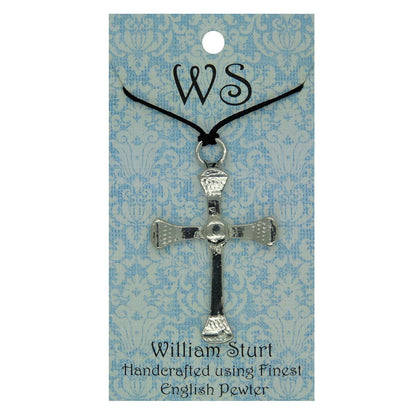 Horseshoe Nail Cross Pendant, Handcast Pewter Rustic Cross Necklace on Adjustable Cord