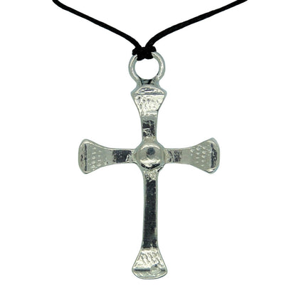 Horseshoe Nail Cross Pendant, Handcast Pewter Rustic Cross Necklace on Adjustable Cord