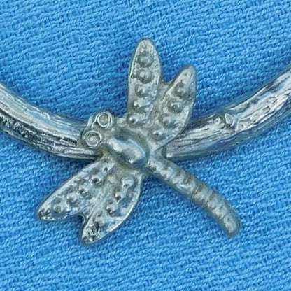 Two Dragonfly Scarf Ring, Oak Twig Circle, Handcast Pewter, Polished Finish