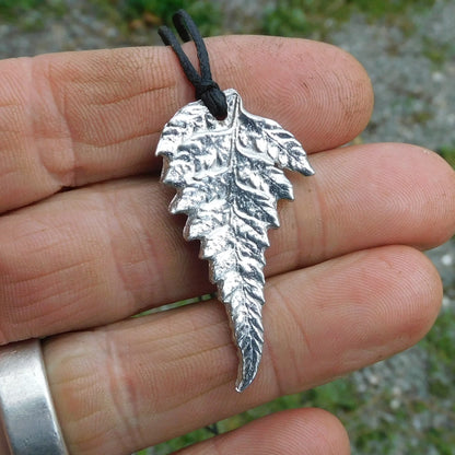 New Zealand Fern Pendant Necklace (Real Leaf Cast), Handcast Pewter Pendant on Adjustable Waxed Cord