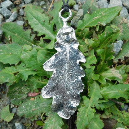 Oak Leaf Pendant Necklace (Real Leaf Cast), Handcast Pewter Pendant on Adjustable Waxed Cord