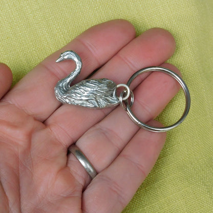 Pair of Swan Pewter Keyrings, Matching Couple Keychains, Handmade Polished Pewter