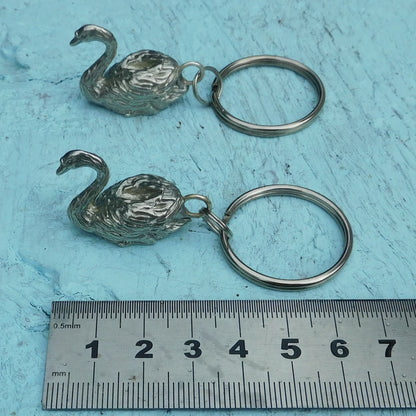Pair of Swan Pewter Keyrings, Matching Couple Keychains, Handmade Polished Pewter