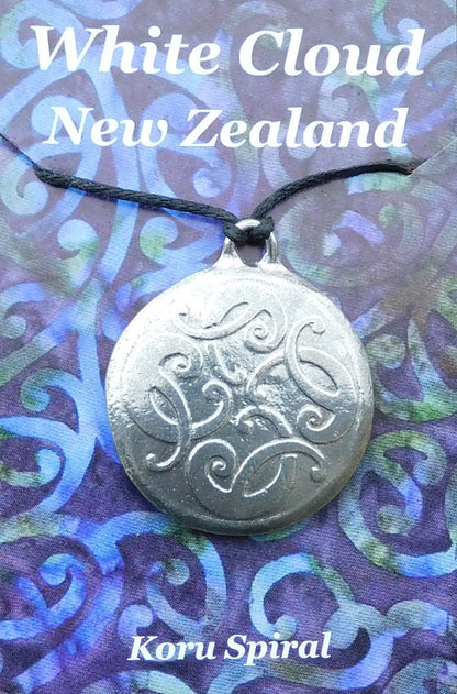 Celtic Pattern Disc Pendant Necklace, Handcast Pewter on Adjustable Waxed Cord