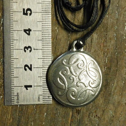 Celtic Pattern Disc Pendant Necklace, Handcast Pewter on Adjustable Waxed Cord