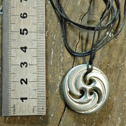 Triskele Pendant Necklace, Rounded Design, Handcast Pewter on Adjustable Waxed Cord
