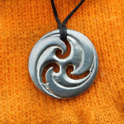 Triskele Pendant Necklace, Rounded Design, Handcast Pewter on Adjustable Waxed Cord
