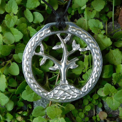 Tree of Life Pendant Necklace, Handcast Pewter Pendant on Adjustable Waxed Cord