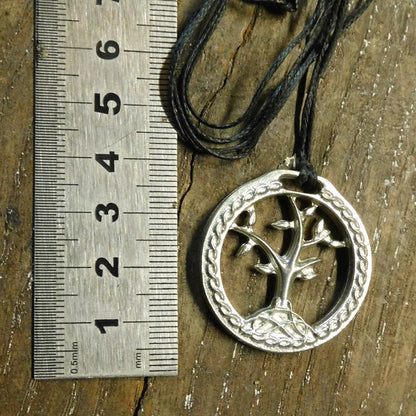 Tree of Life Pendant Necklace, Handcast Pewter Pendant on Adjustable Waxed Cord