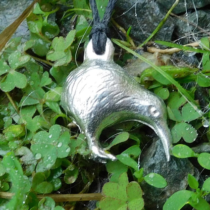 Kiwi Bird Pendant Necklace, Handcast Pewter on Adjustable Waxed Cord