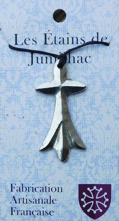 Breton Cross Pendant Necklace (Ermine Design), Handcast Pewter Pendant on Adjustable Waxed Cord