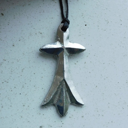 Breton Cross Pendant Necklace (Ermine Design), Handcast Pewter Pendant on Adjustable Waxed Cord