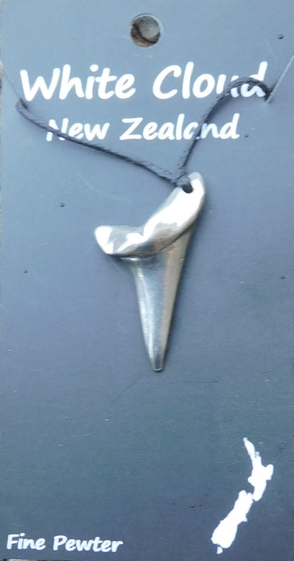 Shark Tooth Pendant Necklace, Handcast Pewter Pendant on Adjustable Waxed Cord
