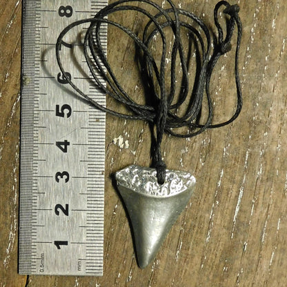 Great White Shark Tooth Pendant, Cast from Real Tooth in Handcast Pewter on Adjustable Waxed Cord