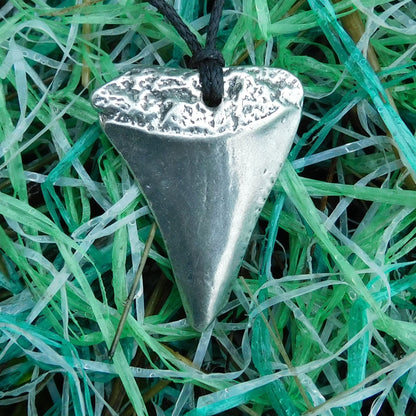 Great White Shark Tooth Pendant, Cast from Real Tooth in Handcast Pewter on Adjustable Waxed Cord