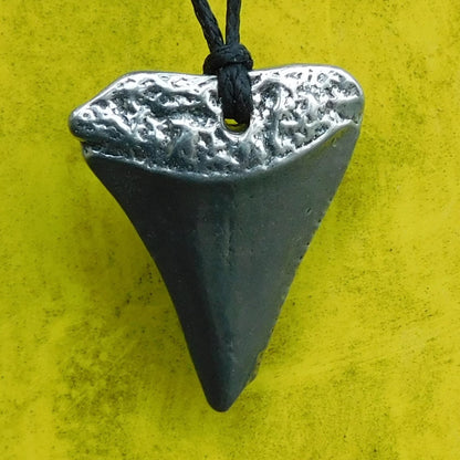 Great White Shark Tooth Pendant, Cast from Real Tooth in Handcast Pewter on Adjustable Waxed Cord