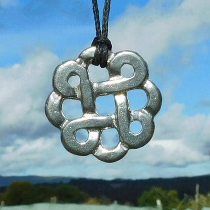Celtic Knot Pendant Necklace (Round Knot Design), Handcast Pewter Pendant on Adjustable Waxed Cord