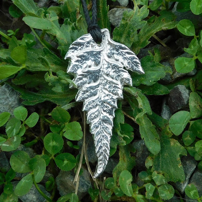 New Zealand Fern Pendant Necklace (Real Leaf Cast), Handcast Pewter Pendant on Adjustable Waxed Cord