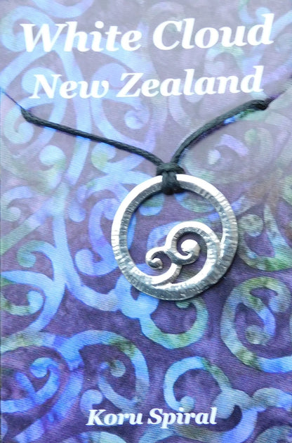 Koru Circle Pendant Necklace, Inner Spiral Design, Handcast Pewter on Adjustable Waxed Cord
