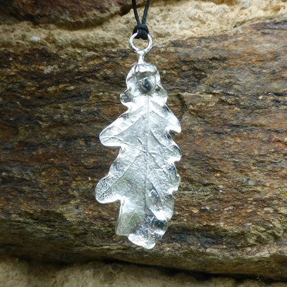 Oak Leaf Pendant Necklace (Real Leaf Cast), Handcast Pewter Pendant on Adjustable Waxed Cord