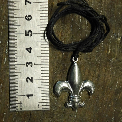Fleur-de-Lys Pendant Necklace, Handcast Pewter on Adjustable Waxed Cord