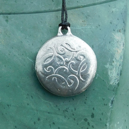 Celtic Pattern Disc Pendant Necklace, Handcast Pewter on Adjustable Waxed Cord