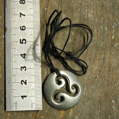 Triskele Pendant Necklace (Round), Handcast Pewter on Adjustable Waxed Cord