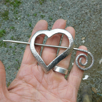 Heart Shaped Hammered Pewter Shawl Pin, Celtic Shawl Brooch, Handmade Fine Pewter by William Sturt